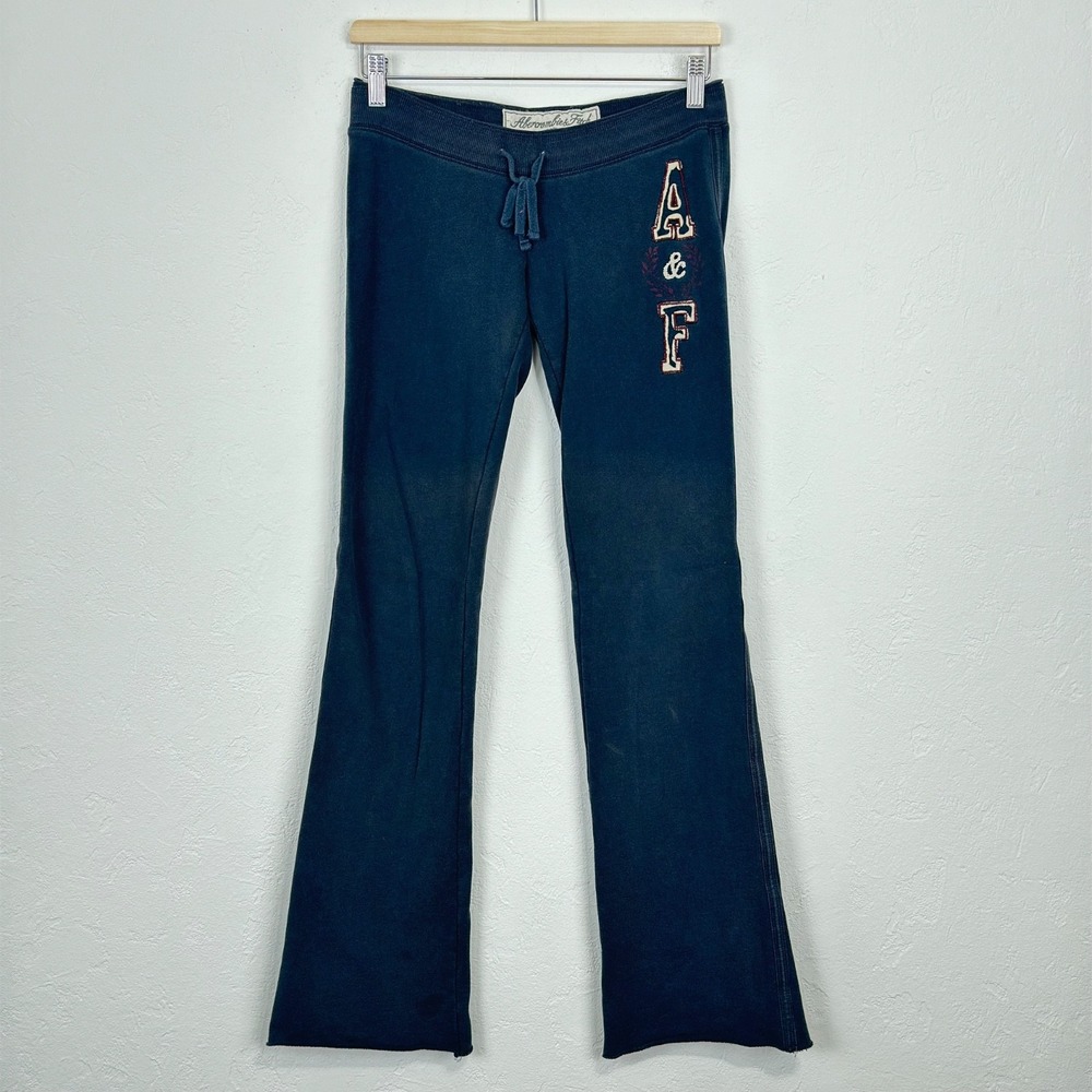 Vintage Abercrombie & Fitch Women Y2K Sweatpants Size XS Navy Low Rise Wide Leg
